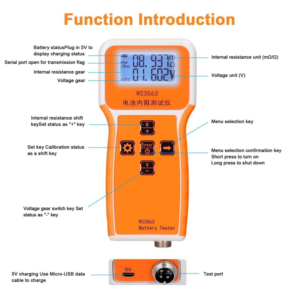 RC3563 Widerstandsprüfer, intern, für Batteriespannung, Trithium, Lithium, , Phosphat, 18650, Batterietester, Testsonde
