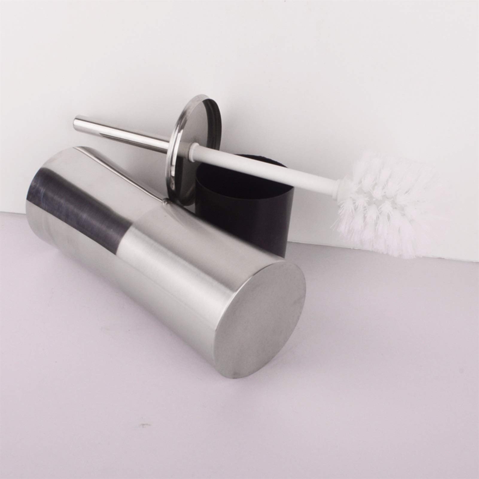 Escobilleros Cepillo de Inodoro de acero Inoxidable Redondo Cabezal tupido Piso de pie, Cepillo de Inodoro, se Puede reemplazar la Cabeza del Cepillo (Negro/Plata) Escobillero(Zwart)
