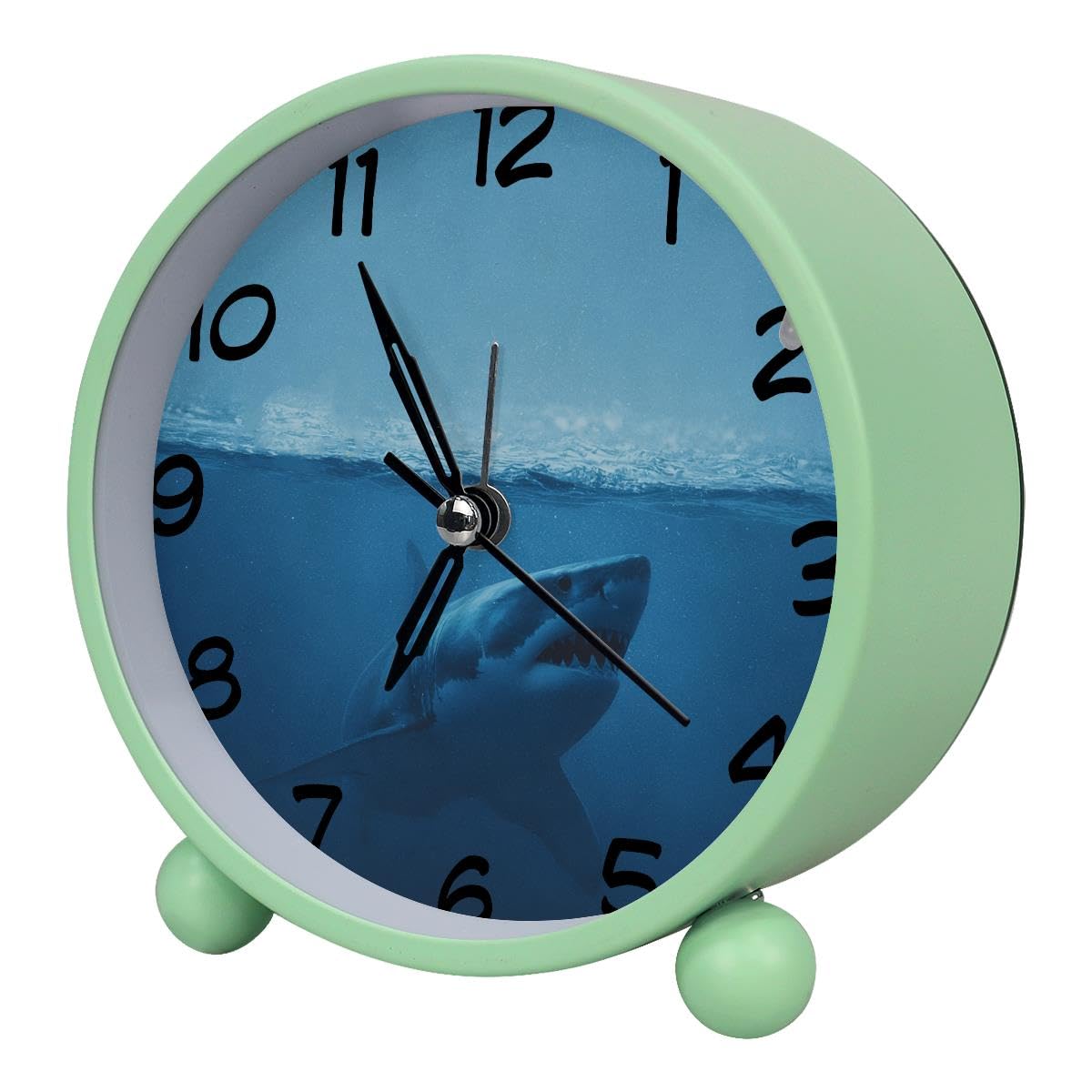 Luoweisi Analog Alarm Clock Shark, Silent Non-Ticking with Night Light, Battery Operated, Round Desk Alarm Clock for Office, Bedroom, Elderly, Adults, Children, Student Gifts