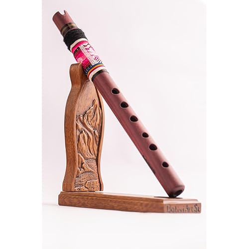 Flute Quena Moradillo Native Instrument Complete Set Unique Wooden Native Flute Quena with Premium Decorative Handmade Wood Stand Instrument Tuned in G Unique Andean Unique Set Moradillo Wood