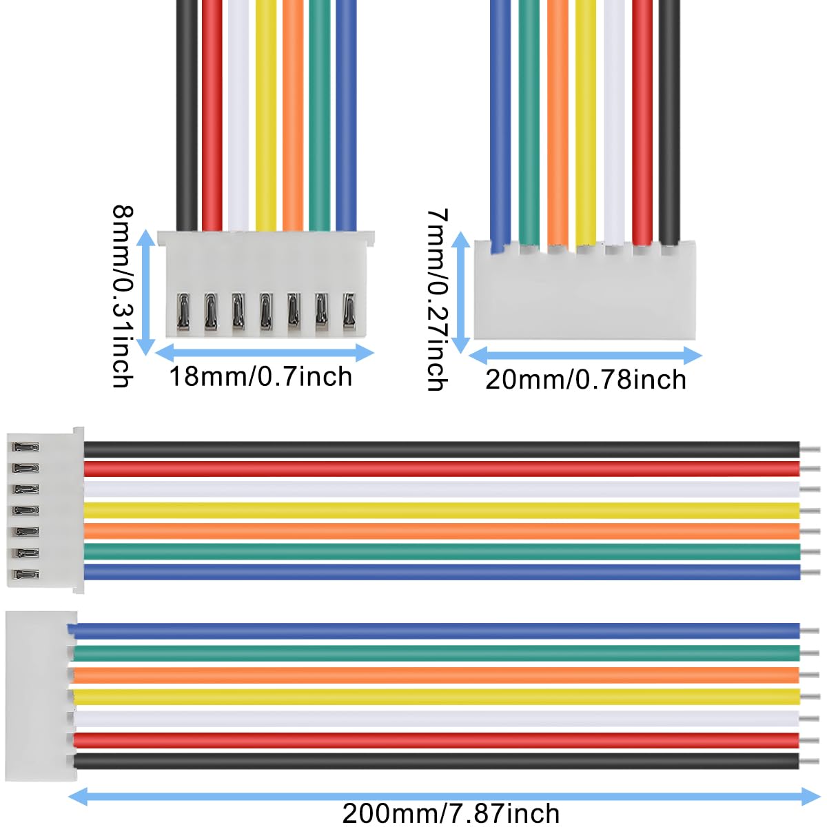 20 sztuk JST-XH 2,54 mm 7-biegunowa wtyczka XH 2,54 mm 7-biegunowa wtyczka/gniazdo z 26 AWG 20 cm kabel adapterowy, do samolotów, samochodów, robotów, helikopterów