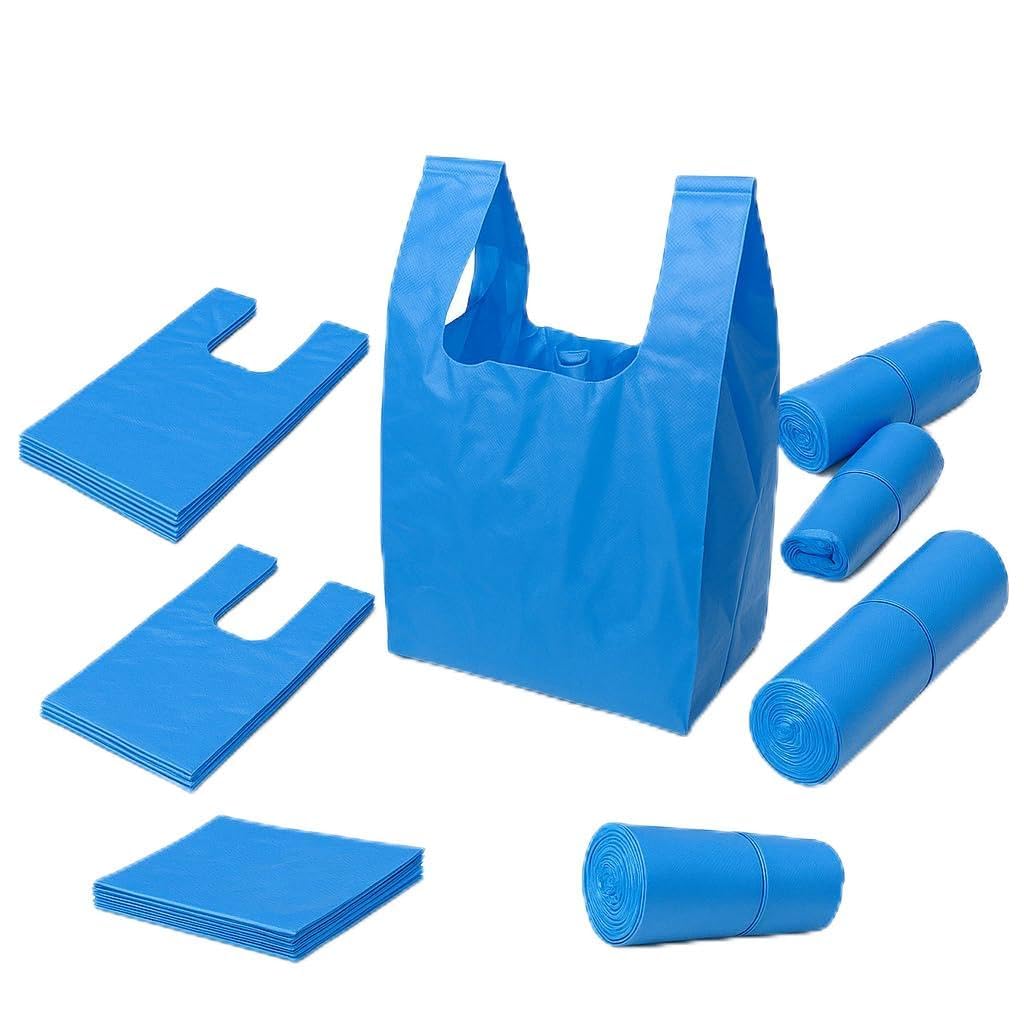 Lianpak Extra Strong Heavy Duty Blue Clear Vest Carrier Bags 30mu with FlexTech, Soft Touch, Recycled, Tear Resistant - Perfect for Household, Office, Kitchen & Caterers (25, 22"x27"x34")