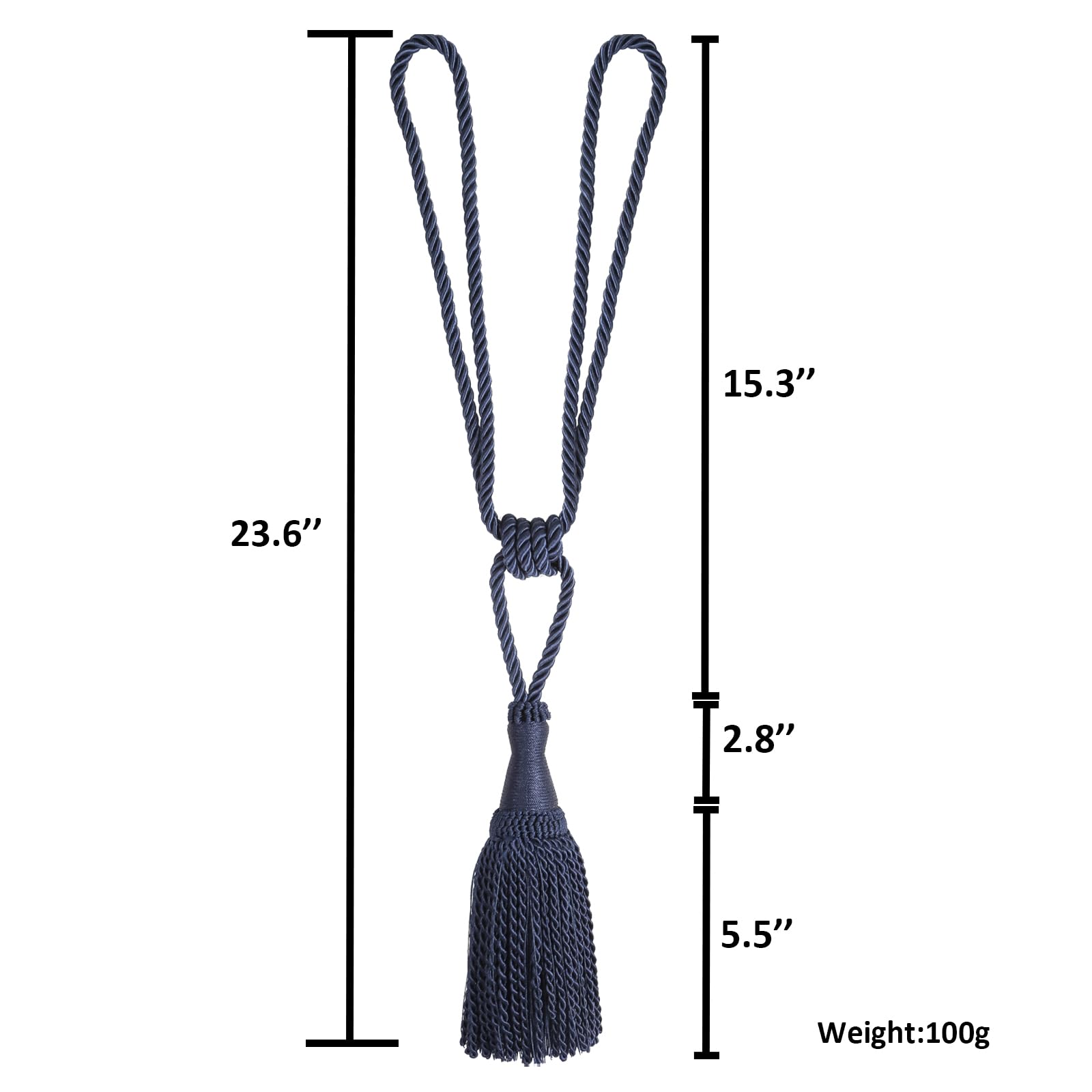 BEL AVENIR Lot de 4 embrasses de rideaux à pompons modernes en corde pour rideaux de fenêtre – Embrasses décoratives élégantes pour l'extérieur (bleu marine)