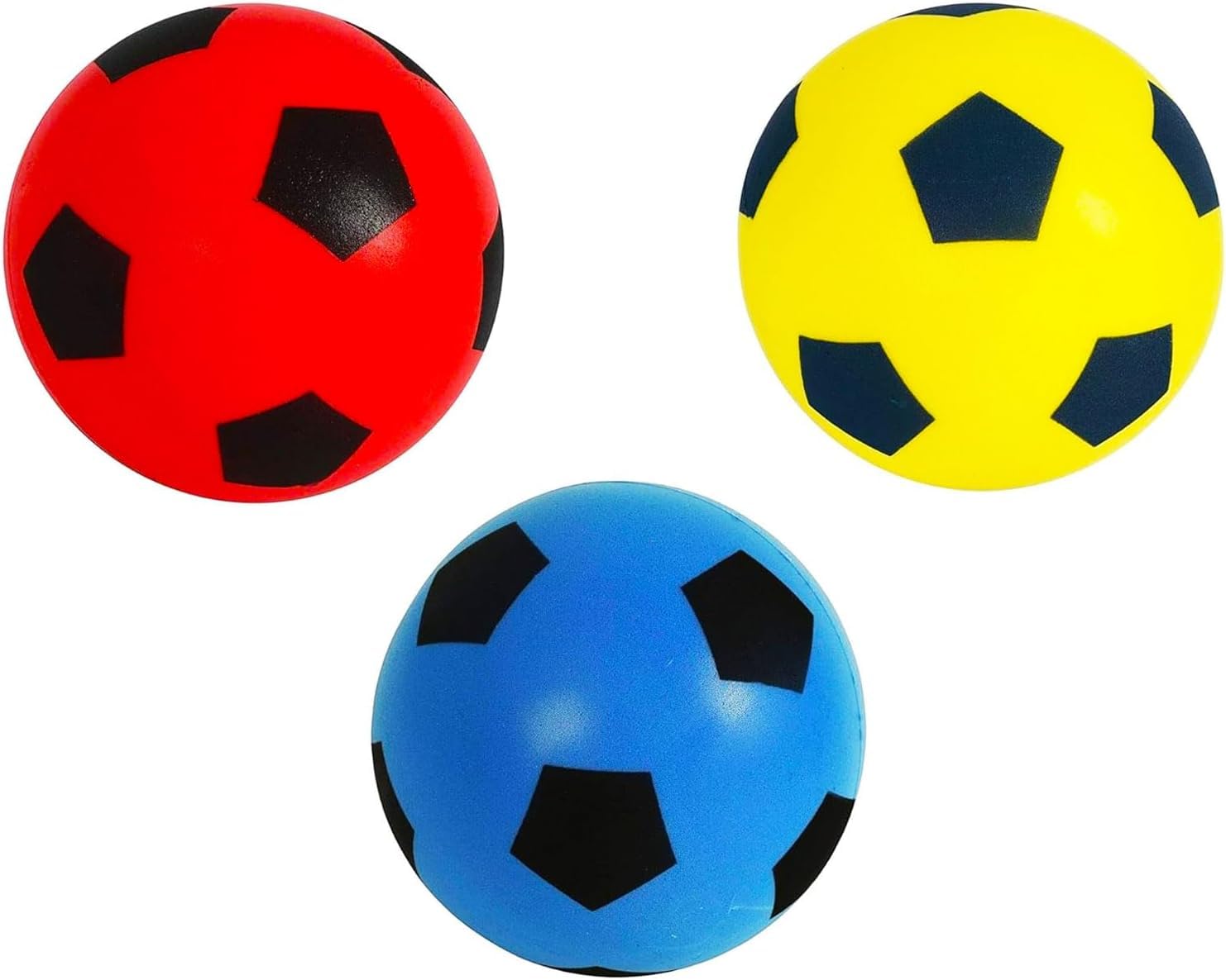 Soft Foam Football Size 5 - 20cm Indoor/Outdoor Soft Sponge Foam Soccer Ball Play Many Games For Hours Of Fun Suitable For Adults, Boys And Girls Of All Ages Garden Pitch (3 PACK RED, YELLOW & BLUE)