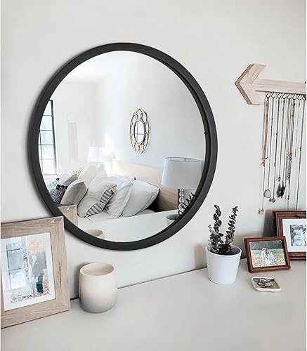Miniatura 7 de Espejo redondo de pared de 16 pulgadas, espejo circular colgante redondo negro para el baño, espejo de marco de madera para dormitorio, sala de