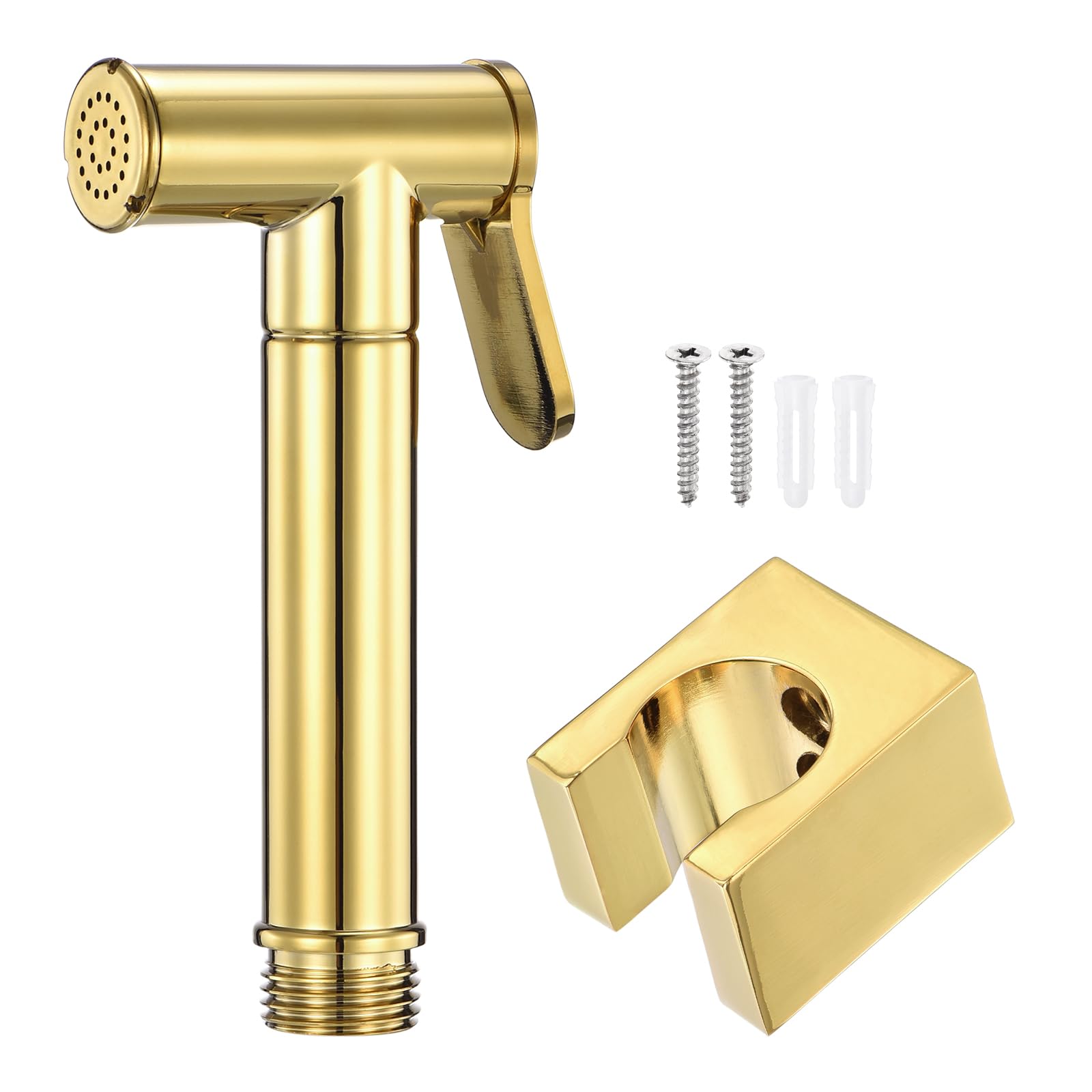 sourcing map Handheld Bidet Sprayer, Water Pressure Control Adjustment Bathroom Sprayer with Bidet Holder and Screw for Toilet Bathroom Kitchen Flushing Washing Cleaning, (Round, Gold)