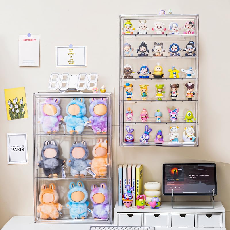 Image of BOHOIDEE 6 Tiers Extra Large Clear Display Case for Figures, Acrylic Storage Organizers Box with Magnetic Door, Wall-Mounted Dustproof Showcase for Collectibles Action Figure