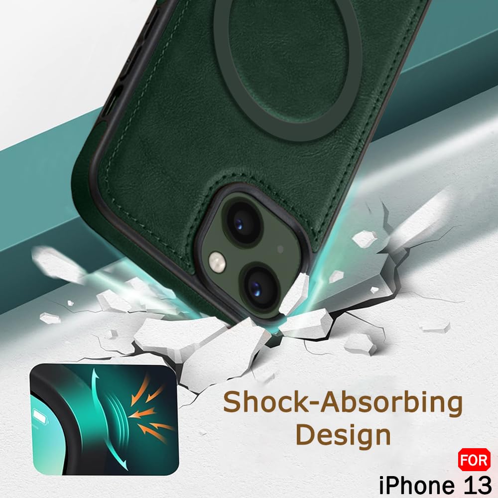 TheGiftKart Genuine Leather Finish Back Cover Case for iPhone 13 | Shockproof Design | Raised Edges for Camera & Screen Protection | Stunning Minimalist Design Case Cover (MagSafe Compatible, Green) — Amazon image 6