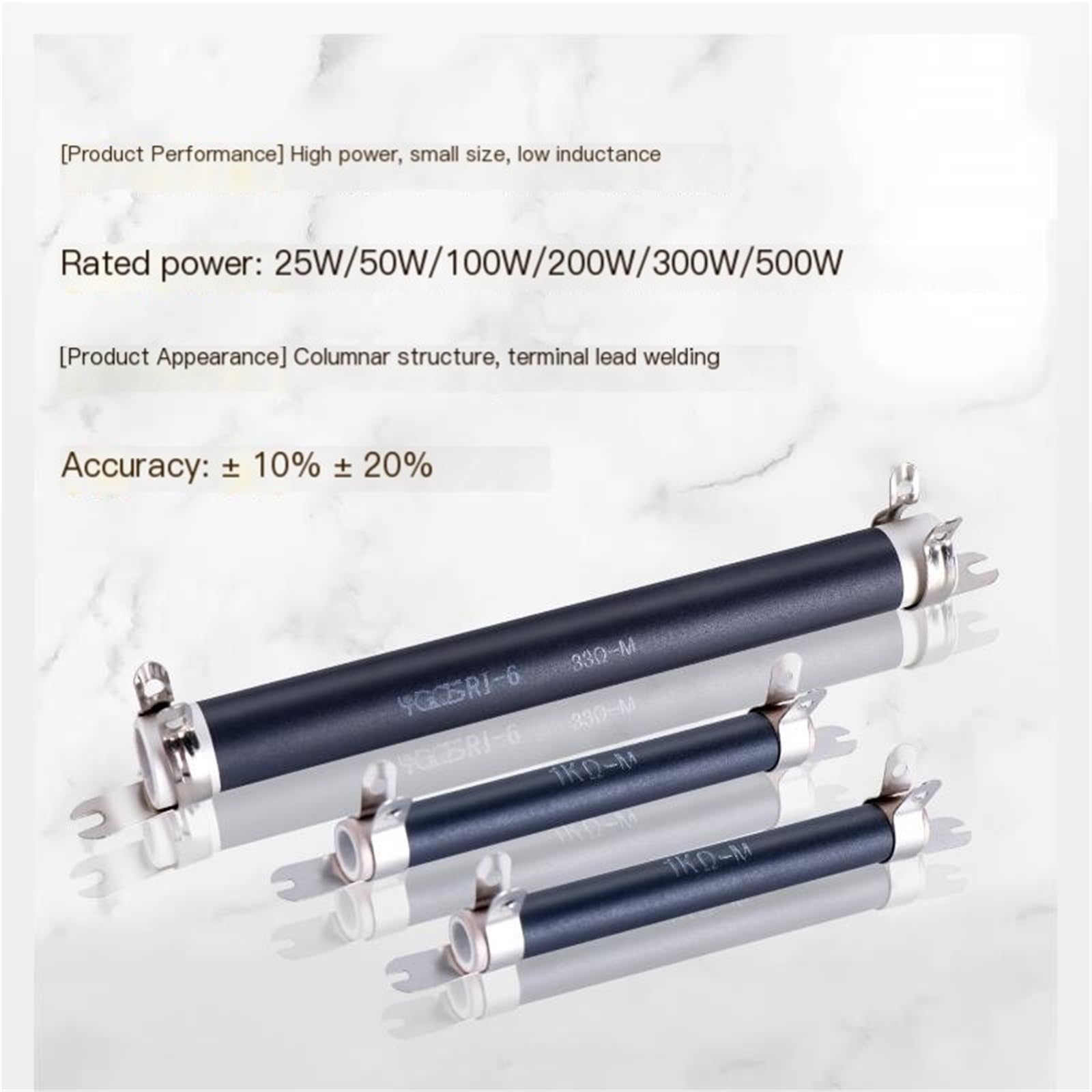 RIG – résistance à Film Tubulaire Non inductif Haute Puissance, 25W 50W 100W 200W 300W 400W 500W 5 Ohm-5K Ohm for l'électronique(RI4 50W 300 Ohm)
