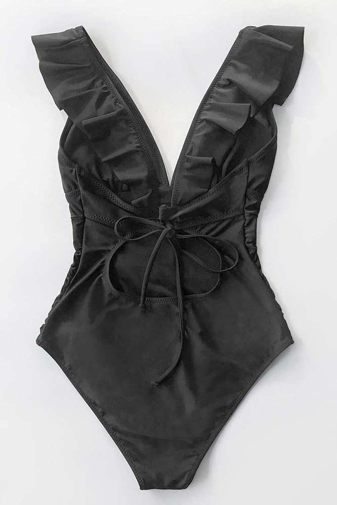 CUPSHE Women's V Neck One Piece Swimsuit Ruffled Lace Up Monokini