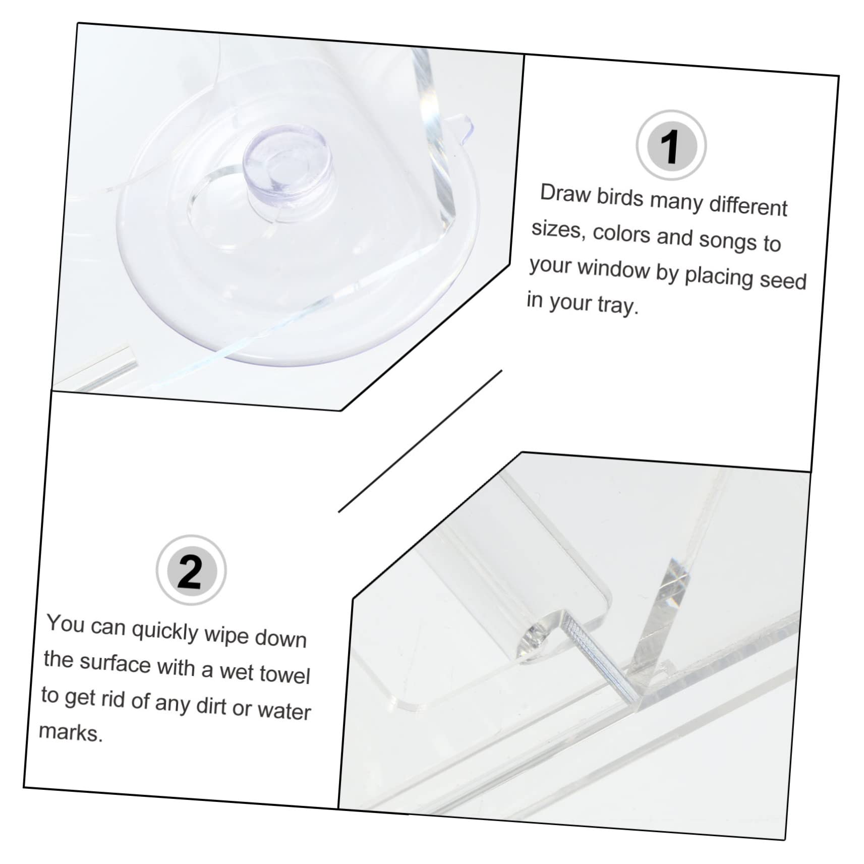 Comedero para Aves De Acrílico Alimentador De Pajaritos Transparente para Ventana y para y Decoración Exterior