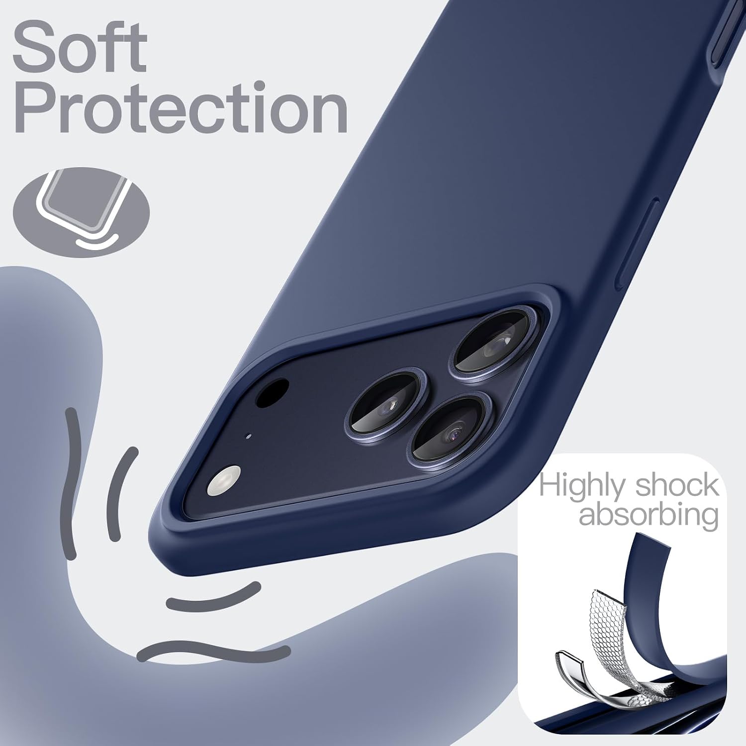 JETech Capa Silicone Líquido para iPhone 17 Pro 6,3 Polegadas, Proteção de Corpo Inteiro com Toque Macio e Sedoso, Case de Celular Antirriscos com Forro de Microfibra (Azul Escuro)