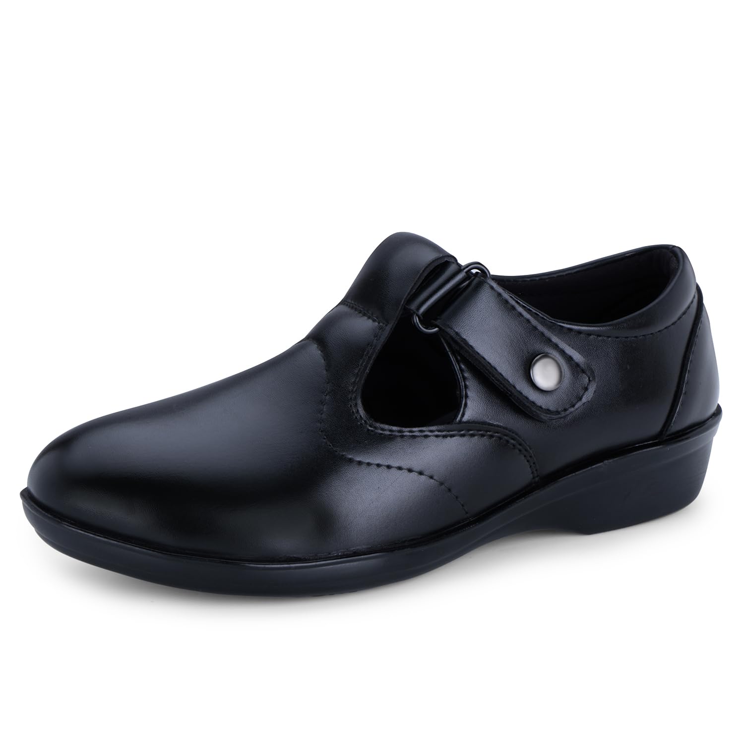 Women's Classic Memory Foam Flat Formal/Bellies/Ballerina Shoes with Adjustable Strap| Uniform Dress,Black Office,Regular & Casual|Comfortable & Stylish Slip-On Girls/Ladies D-802