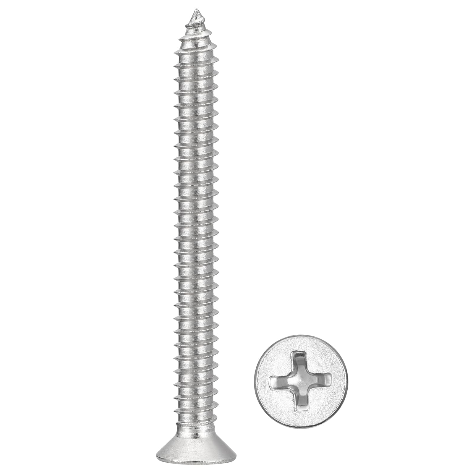 METALLIXITY Countersunk Phillips Wood Screw (#14x2-3/8") 10Pcs, 304 Stainless Steel Coarse Thread Phillips Drive Flat Head Wood Screws - for Furniture Installation Repair, Silver — image 1