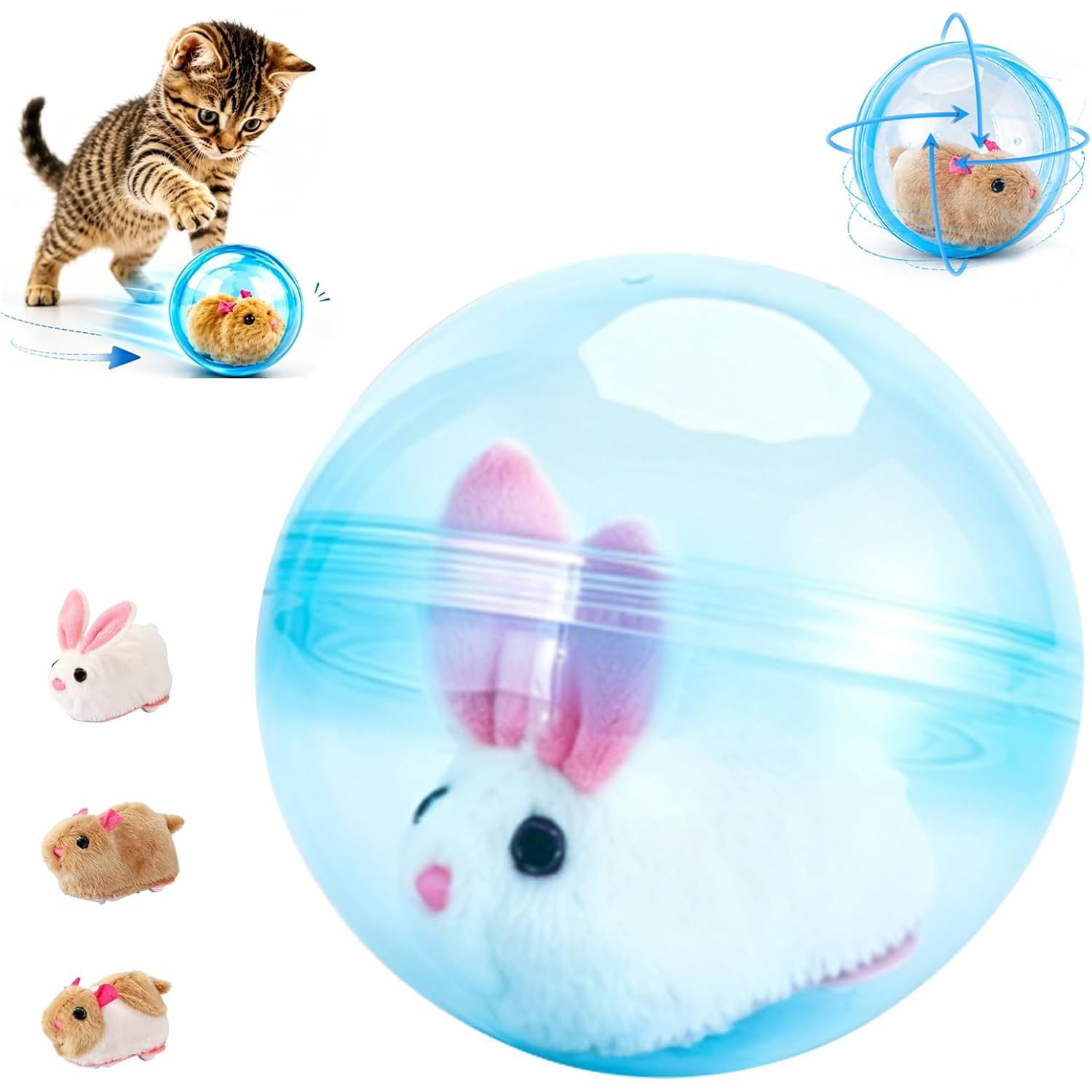 Tudegy Automatic Rolling Ball Hamster,Interactive Cat Ball,Clear Plastic Hamster Exercise Ball, Rolling Balls Toys For Kids, Cats And Dogs(Blue | B)