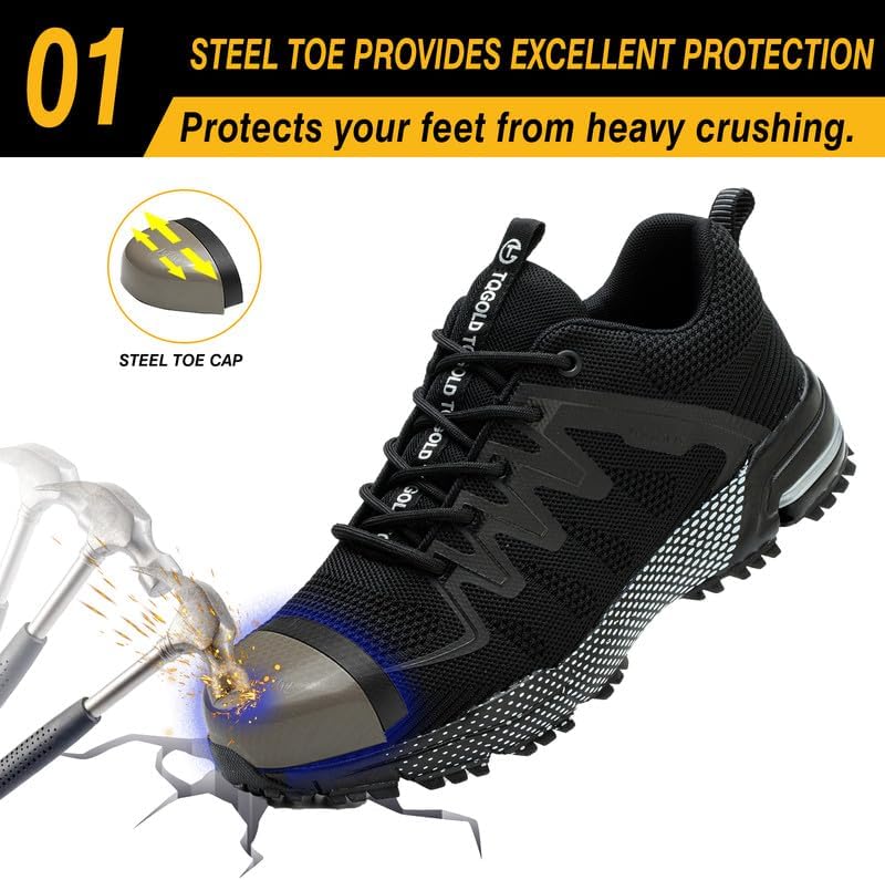 Steel Toe Shoes for Men Women Comfortable Safety Shoes Lightweight Steel Toe Slip Resistant Sneakers Indestructable Construction Work Shoes