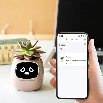Smart Planter Pot, Upgraded AI Pet Flowerpot with 7 Sensors & App Control, Interactive Cute Face Plant Pot, Self Watering System for Indoor Succulents, Unique Electronic Pet Gift (Purple)
