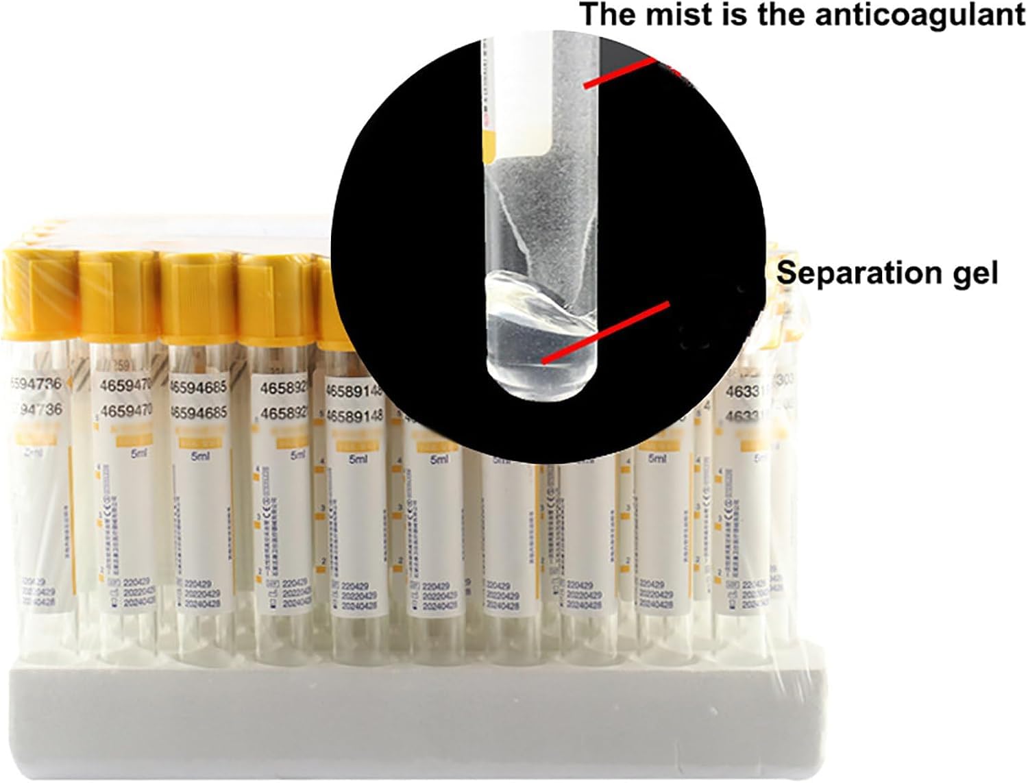 100 Provette per La Raccolta del Sangue sotto Vuoto, Provette Monouso per La Raccolta del Sangue sotto Vuoto da 3 Ml/5 Ml/10 Ml, Gel di Separazione + Provetta Coagulante, per La Separazi, 10ml