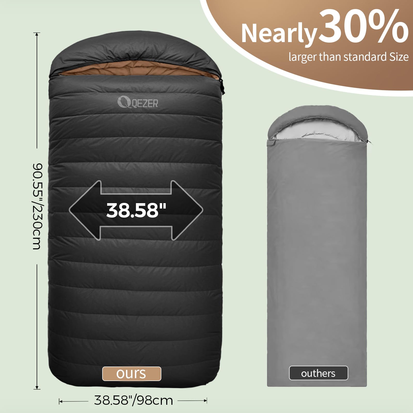 Saco de dormir XL con relleno de 600 grados para adultos, ultraligero, ideal para mochileros, camping, senderismo