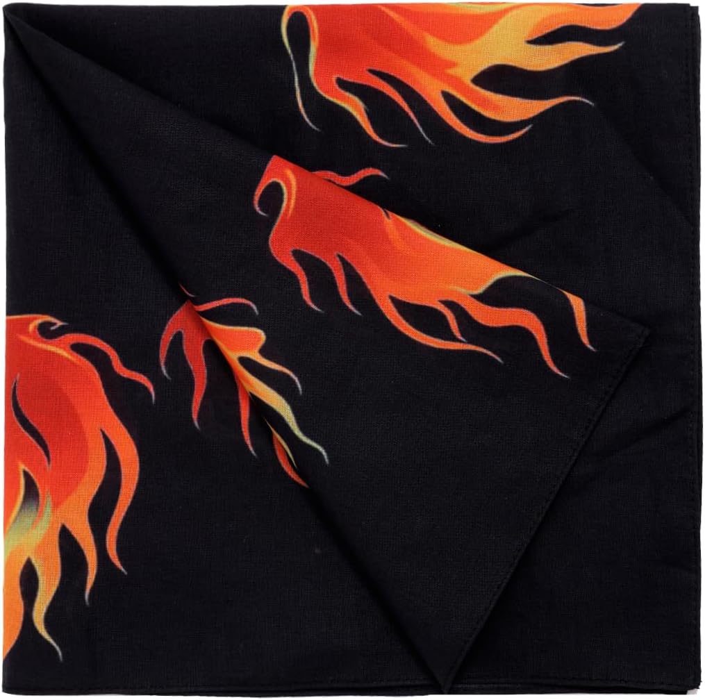 Flame Bandana 100% cotton fire Face Mask kerchief Fire Square Scarf Hippie Bandana for Halloween Cycling Party