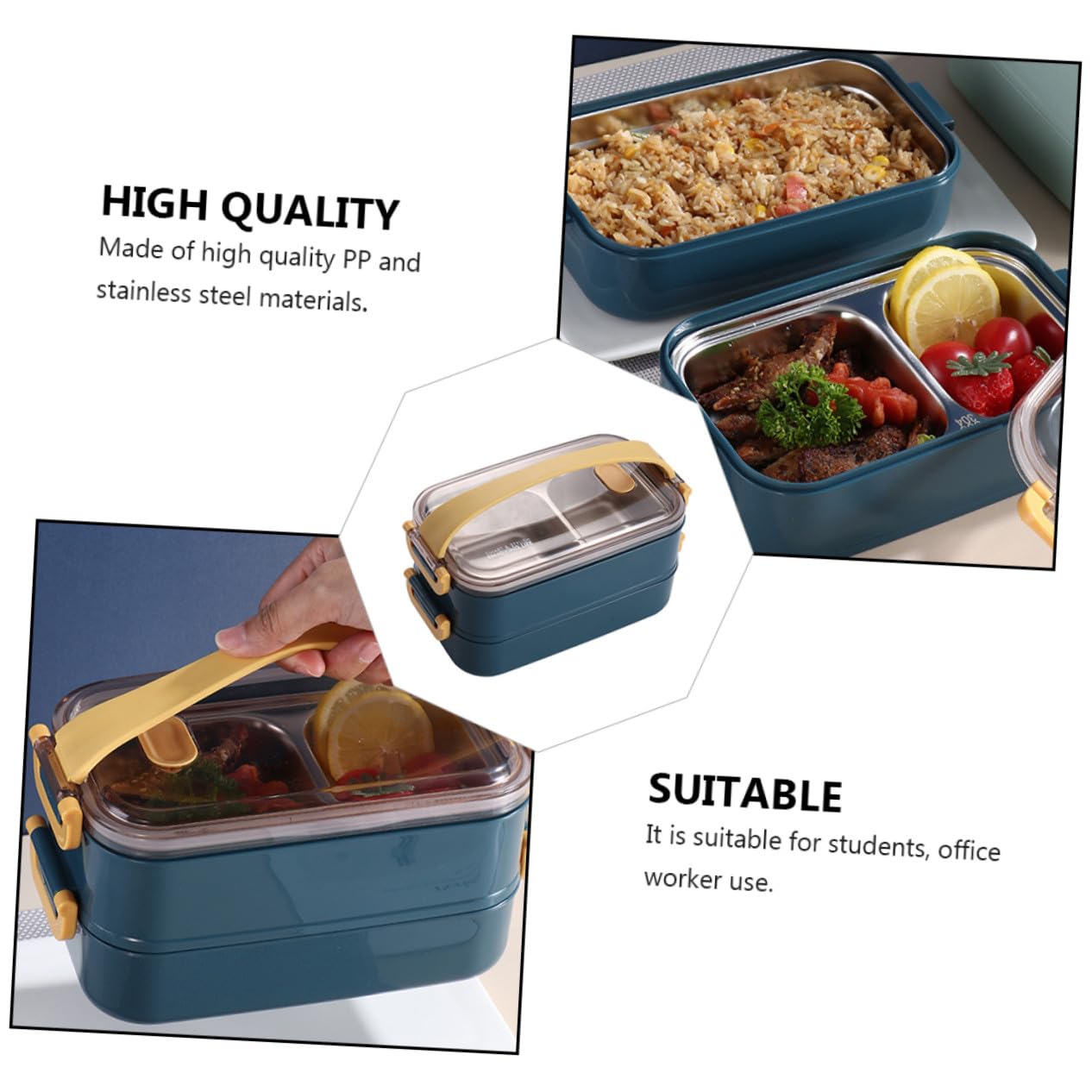 Boîte à Lunch Compartimentée Isotherme 2 Niveaux 304 Acier Inoxydable Bleu Portable pour Bureau et École Conteneur Alimentaire Étanche Pratique