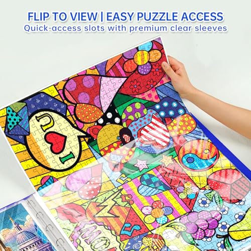 MOZOOSON Puzzle-Aufbewahrungsordner für 1000 Puzzles, Puzzle-Zubehör mit 25 Taschen, große Kapazität, Puzzle-Organizer, staubdicht und schützendes Puzzle-Zubehör (Blau)