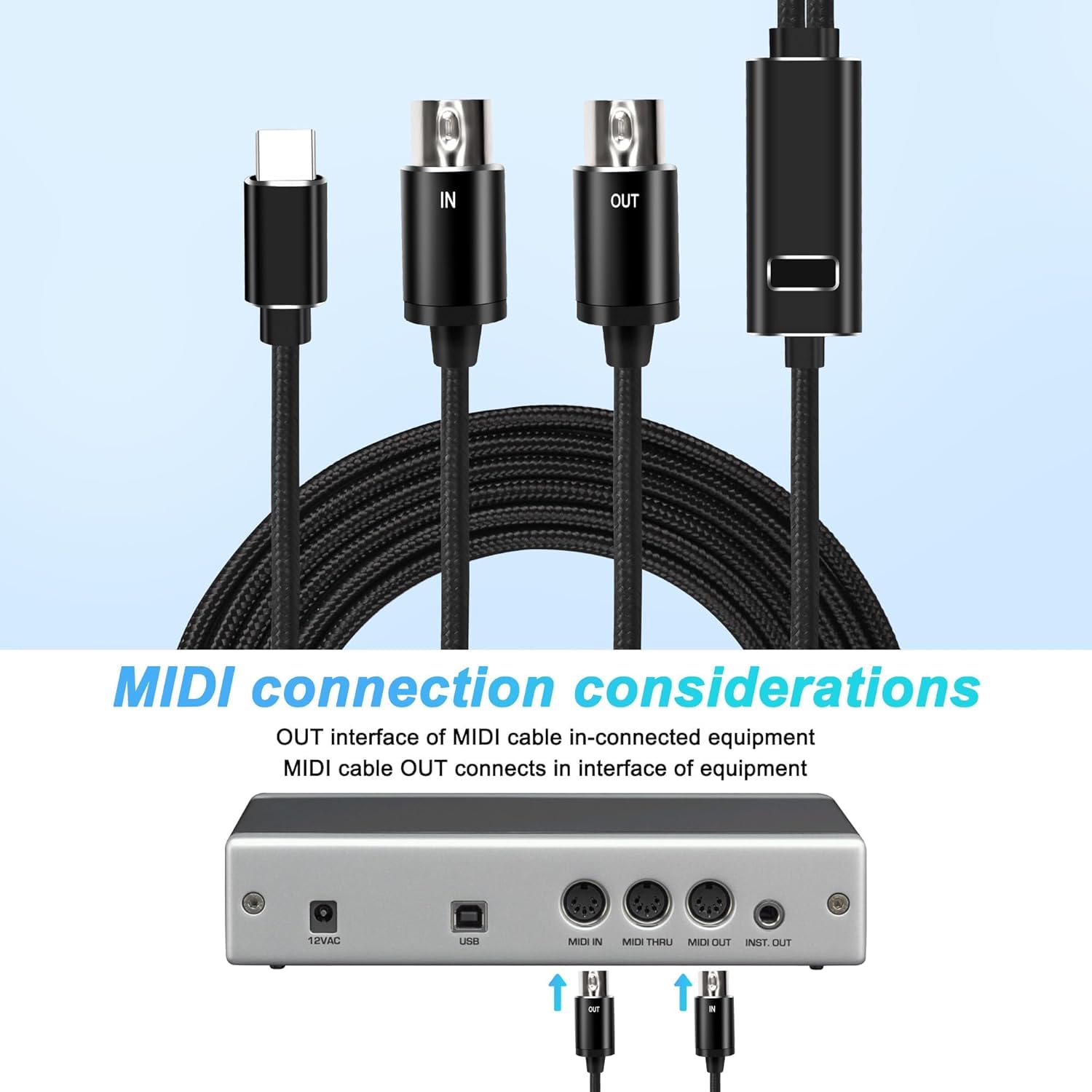 XMSJSIY MIDI a USB Type-C Interface Kabel Adapter 5-Pin MIDI zu Type-C Input&Output Konverter Kabel mit LED Anzeige für Piano Keyboard zu PC Mac Laptop -2M (Type-C)