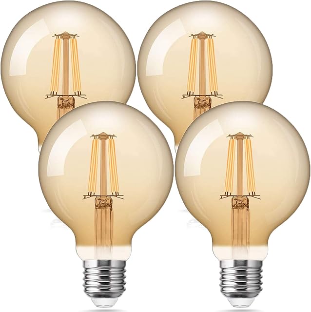 AidSci Vintage Edison Light Bulb, G80 Globe Filament LED Bulb E27 Edison Screw Base 6W (6W Equivalent) 600LM 2700K Retro Antique Old Fashioned Style Warm White Edison Lamp | 4-Pack Golden Tinted