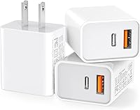 CSODINCE 3 Pack 20W USB C Wall Charger Dual Port QC/PD 3.0 Fast Charging Block for iPhone 17/16/15/14 Pro Max, Samsung Galaxy, White
