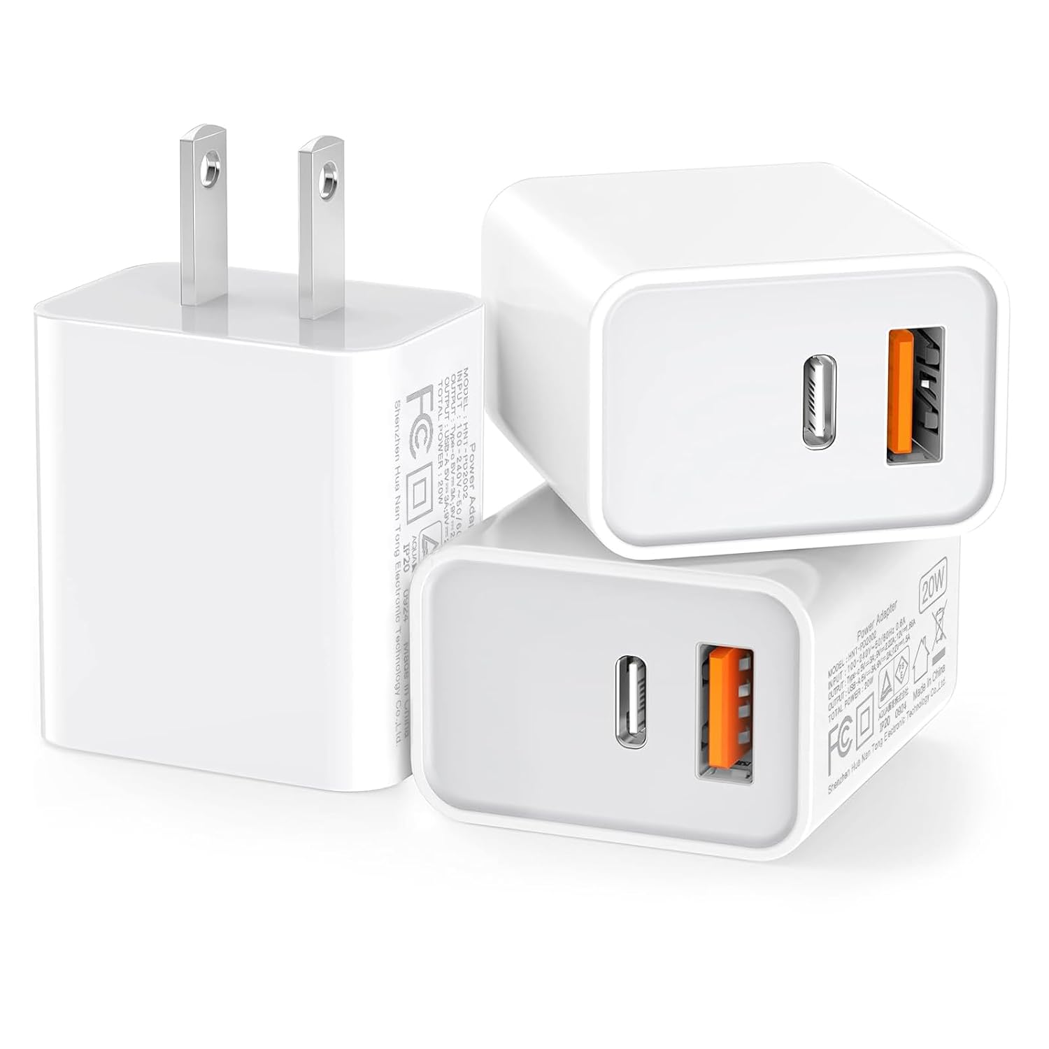 3 Pack USB C Wall Charger 20W Durable Dual Port QC PD 3 0 Power Adapter Double Fast