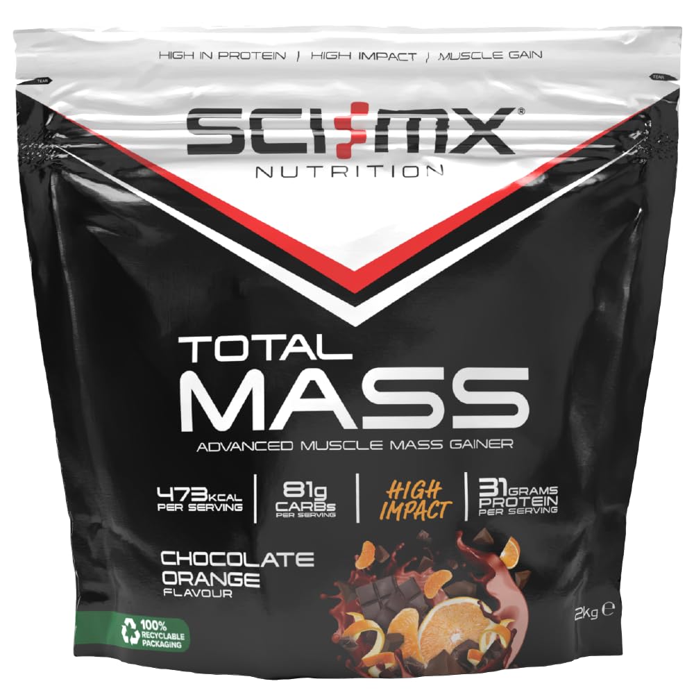SCI-MX Total Mass - Advanced Muscle Mass Gainer Protein Powder - Muscle Growth & Weight Gain - Chocolate Orange • 32g Protein + 473 Calories per Serving • 2kg