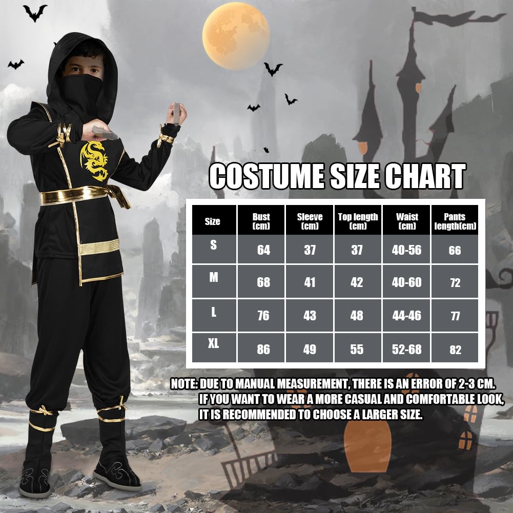 AOOWU Kostium Ninjago, kostium ninja dla dzieci z ninja, złoty smok, kostium Ninjago, dla dzieci, chłopców, na imprezy tematyczne, Halloween, kostium przebieranki, do odgrywania ról ninja (L)