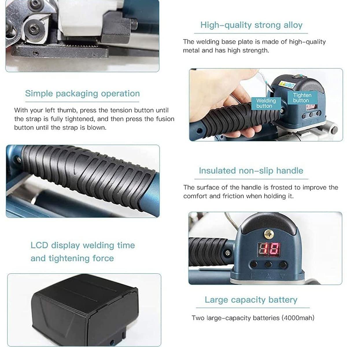 Outil de cerclage Automatique, Machine à cercler électrique, Batterie Mobile 4000 mAh Incluse, Compatible avec Les feuillards d'emballage PP/Pet de 1/2 à 5/8 Pouce de Large.