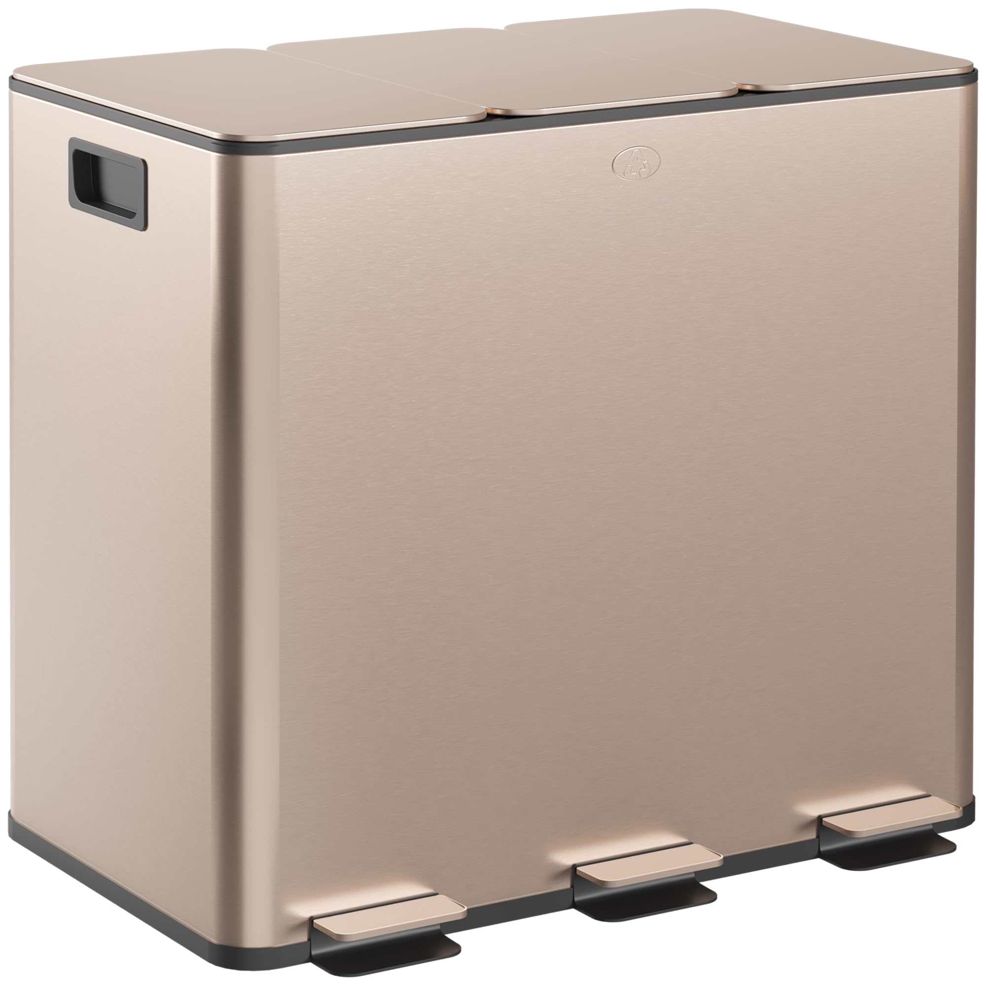 Homcom Unisex Gold 3 X 15L Triple Kitchen Bin Fingerprint Proof For Recycling And Waste In