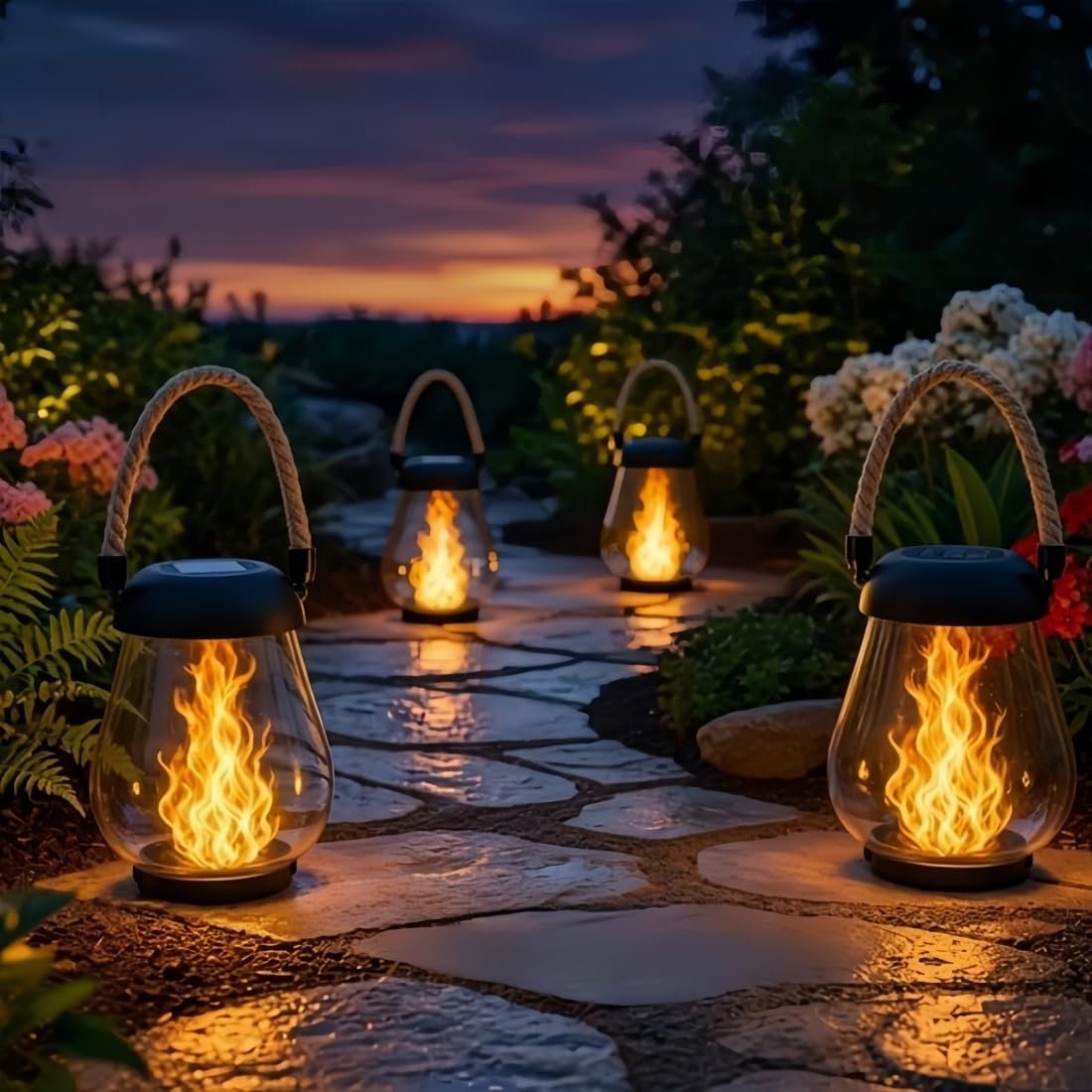 Solar-Laterne mit Flammeneffekt, Wasserdicht Solarlaterne für Außen Hängend | Halloween Laterne Outdoor für Außenbereich,Terrasse, Veranda, Realistische Flammeneffekte(Transparent,2 Stück)