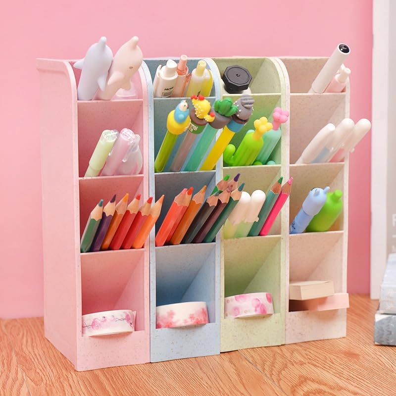 Creative Fashion Oblique Pen Holder Wheat Stalk Korean Style Multi-function Desktop Storage Box Office Stationery Kawaii (Transparent,small)