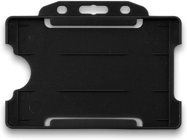CKB LTD 10x Black Single Sided Rigid Slide in Open Faced ID Card Badge Holders Horizontal/Landscape Identity Plastic Pass Protector - Holds a 86mm 54mm cr80 Credit Card Sized
