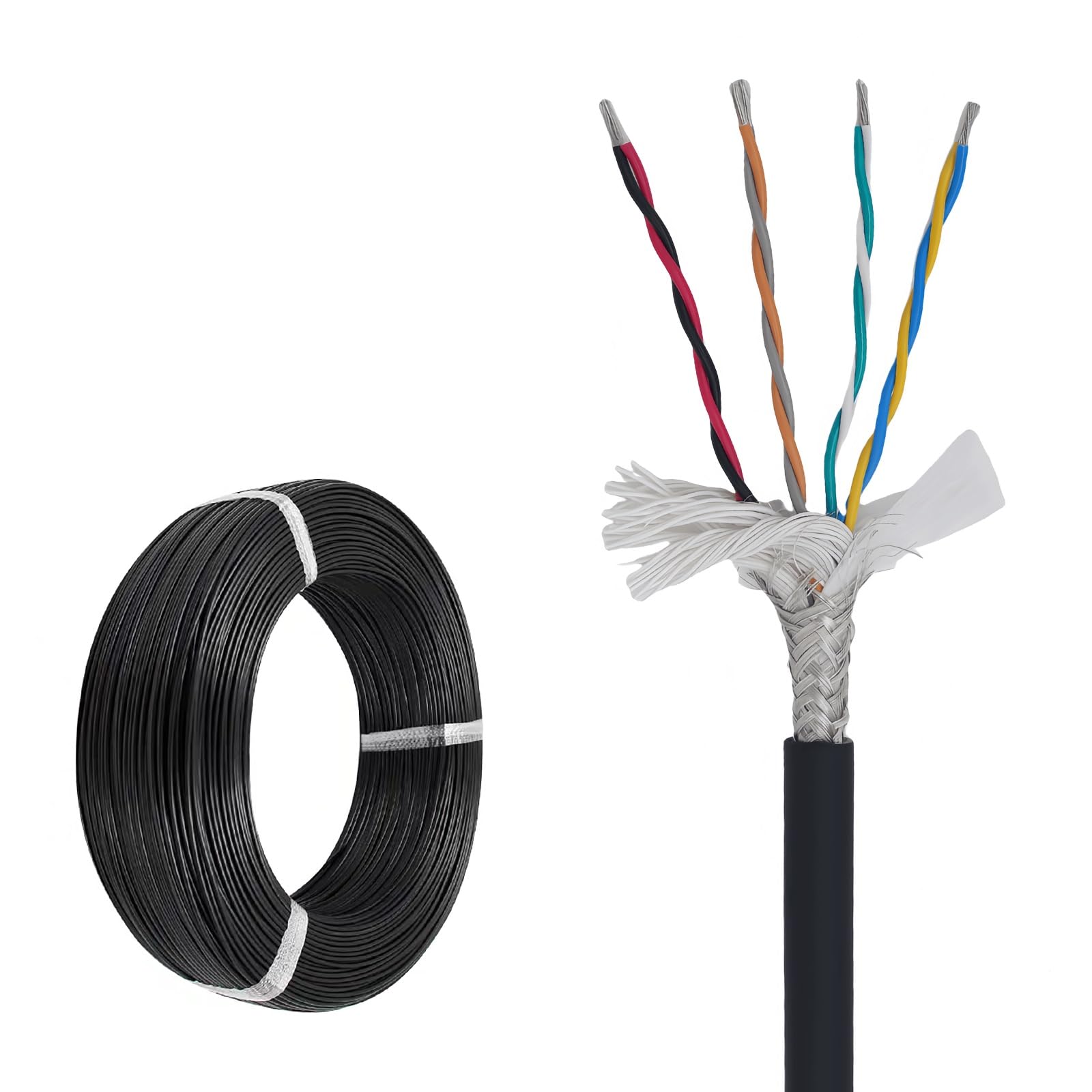 AMZBNEIDI Hookup Connecting Wire Cable, 26AWG (4-20) C UL2464 Shielded Twisted-Pair Cable Tinned Copper FR PVC 300V -20C to 80C(50ft,26AWG-14C)