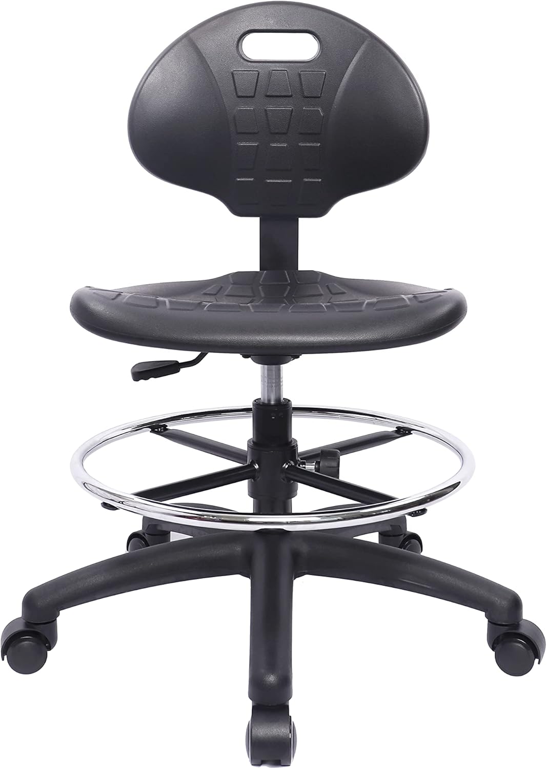 CHAIR MASTER Drafting Stool - Easy to Clean! Ergonomic Polyurethane Chair. Seat Height Adjustable w/Heavy Duty Footring for Home, Automotive, Lab, Cleanroom (Standard Casters, Medium Stool)