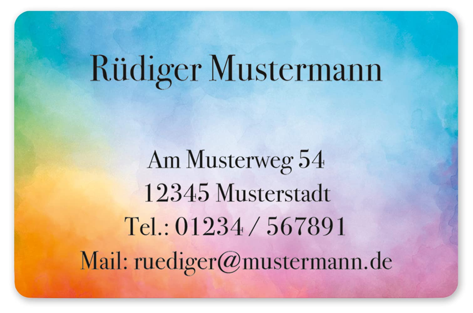 100 Visitenkarten, laminiert, beidseitig bedruckt, 85 x 55 mm, inkl. Kartenspender - Design Farbverlauf