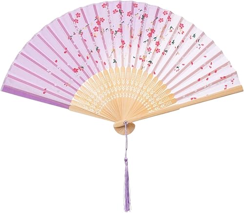 Miniatura 5 de QIRMIZI 10 ventiladores de mano, abanicos plegables de seda, abanicos plegables florales para cumpleaños, baile, cosplay, bodas, fiestas y eventos,