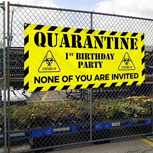 Bannière en vinyle multicolore résistante message humour biohazard 12x30
