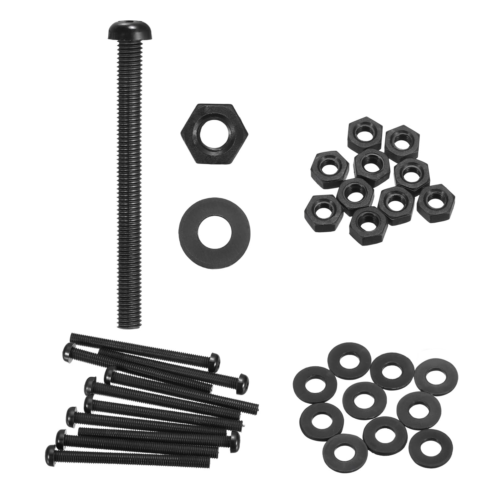 sourcing map 10 Set M6x70mm Nylon PA66 Plastic Cross Round Head Screw Phillips Bolts Hex Nuts Flat Washers Assortment Kit, Metric Full Thread Bolt Fasteners for DIY Machine Assembly, Black — image 1