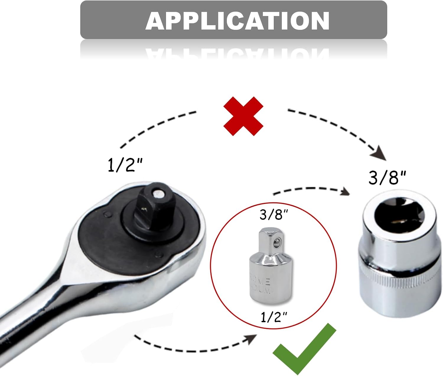 2Pcs 1/2" to 3/8" Socket Adapter, Chrome Vanadium Steel Reducer for Impact Wrench & Automotive Tools (Full Polished)