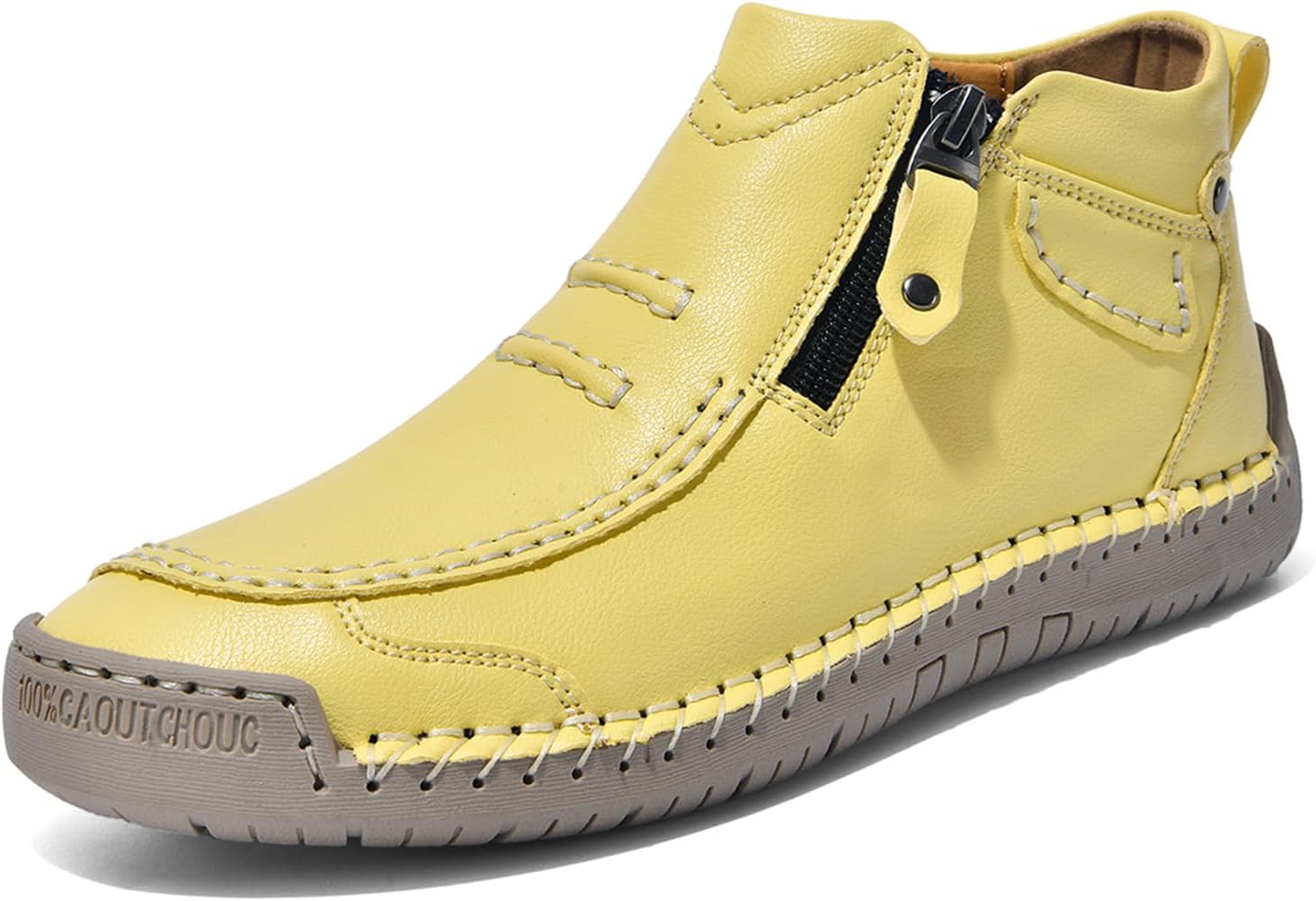 Women's Hand-stitched Ankle Chukka Boots Side Zipper Orthopedic Leather Handmade Casual High Top Loafers Comfort Slip-On Outdoor Flat Walking Driving Shoes