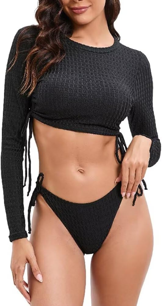 Women's Two Piece Long Sleeve Suits UV Protection Rash Guard Surfing Swimsuit,One Piece Bathing