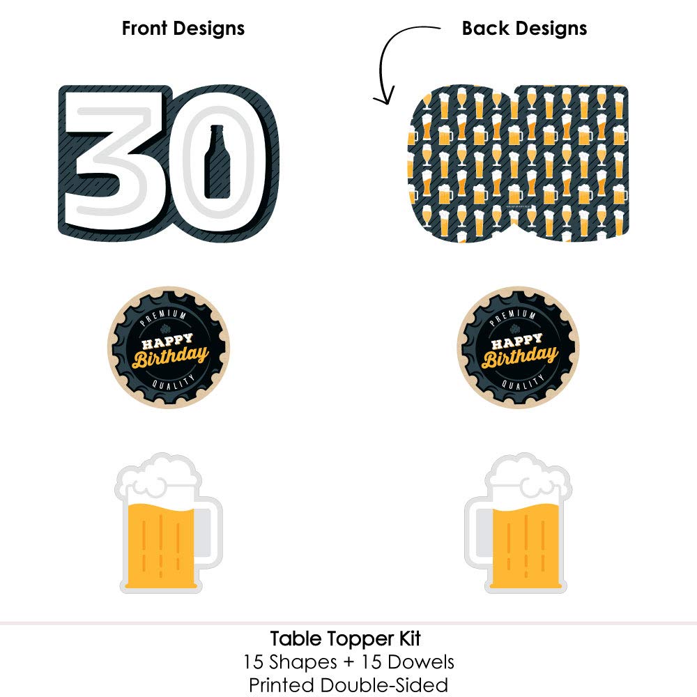 Cheers & Beers To 30 Years Birthday Kit - 6 Beer Bottle Labels, Neck Labels & 1 Kraft Paper Carrier