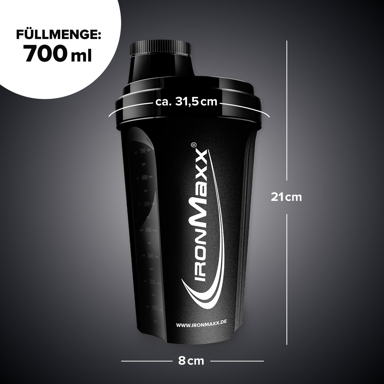 IronMaxx ‎40513 Shaker Proteinowy z Zamknięciem Obrotowym, 700 ml, Czarny