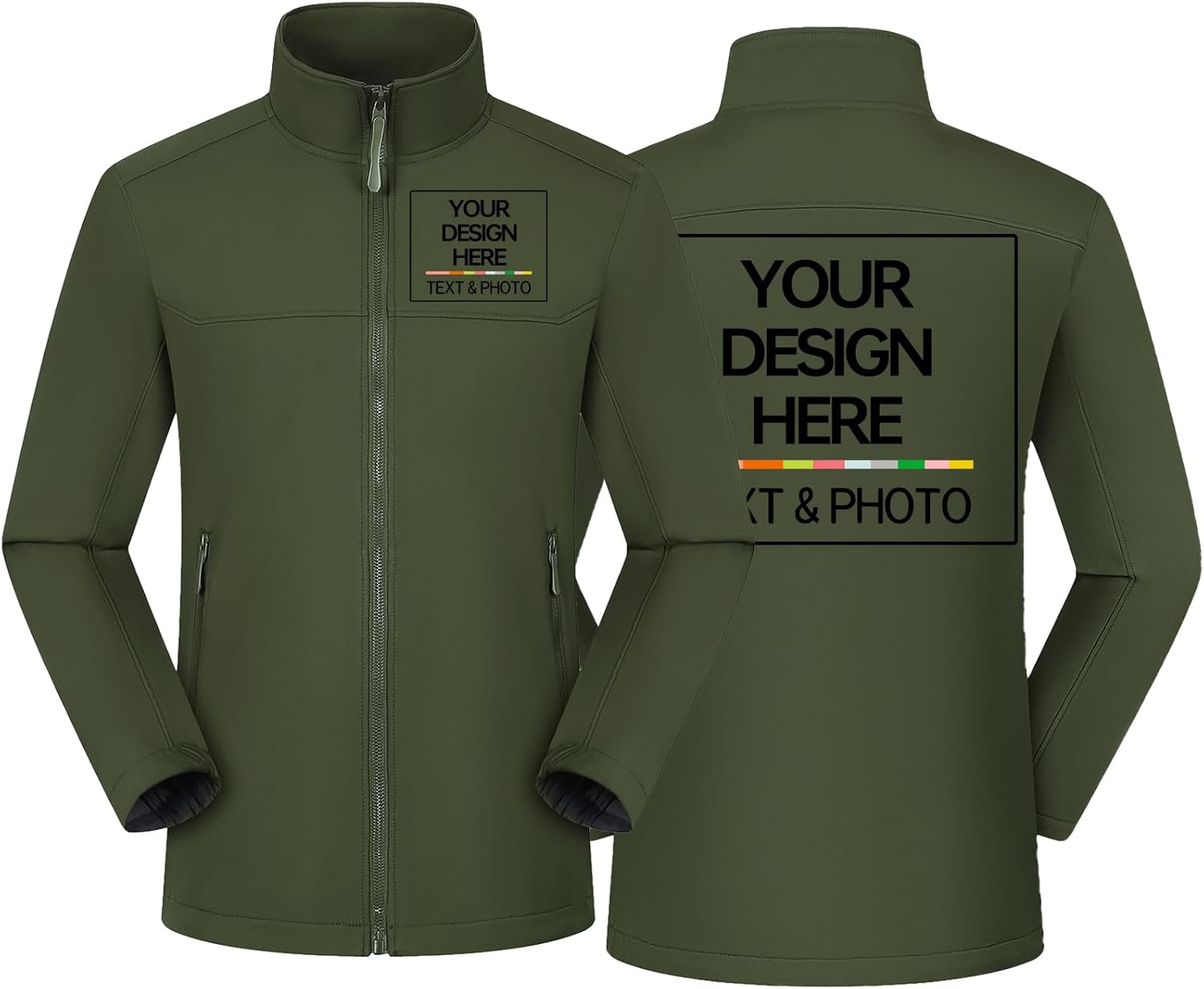 Men's Softshell Jacket Waterproof Windbreaker Coat Custom Text Logo Casual Fleece Jackets Zip Up for Outdoor Hiking