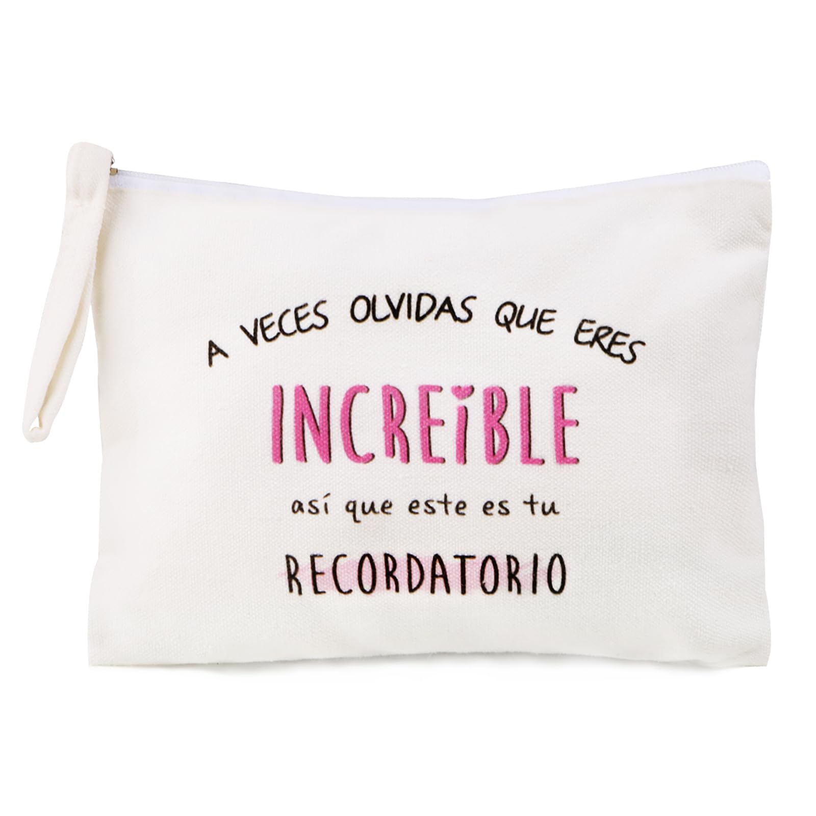 GEBETTER Kit Regalo Mujer 1*Neceser + 1*Tarjeta + 1*sobre Kraft, Bolsa Aseo Frase Motivadora Cartera Mano Estuche Maquillaje Cosmético Viaje Multiuso Navidad Cumpleaños Lona 20x14 cm (Blanco)